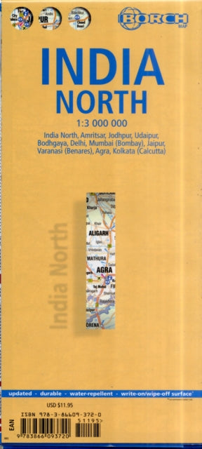 India North, Nordindien, Borch Map: India North, Amritsar, Jodhpur, Udaipur, Bodhgaya, Delhi, Mumbai (Bombay), Jaipur, Varanasi (Benares), Agra, Kolkata (Calcutta)