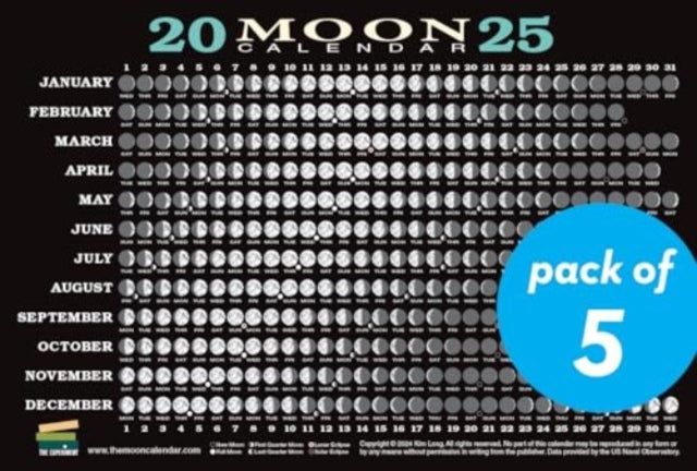 2025 Moon Calendar Card (5 Pack): Lunar Phases, Eclipses, and More!