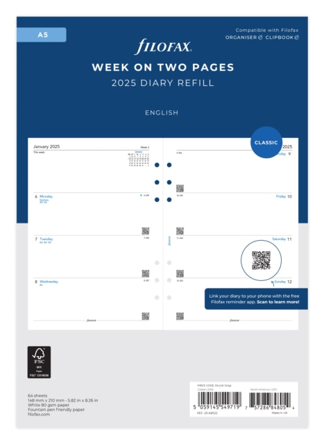 Filofax A5 Week On Two Pages English 2025 Diary