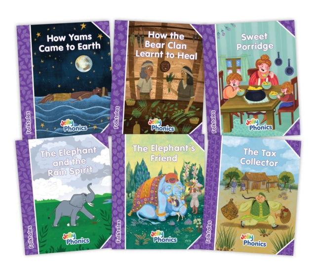 Jolly Phonics Folktales Purple Readers (Level 5) Complete Set (1-6): in Precursive Letters (British English edition)