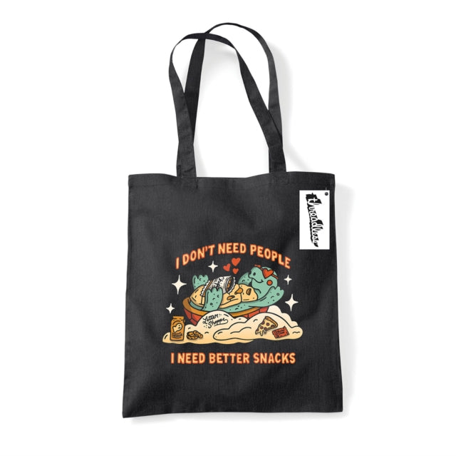 Letter Shoppe (I Need Better Snacks) Black Tote Bag