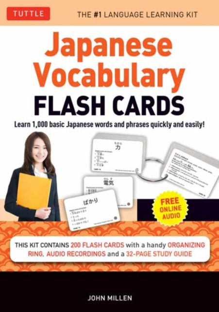 Japanese Vocabulary Flash Cards Kit: Learn 1000 basic Japanese words and phrases quickly and easily! (Boxed Set of 200 Double-Sided Flash Cards with Study Guide & Organizer Ring)