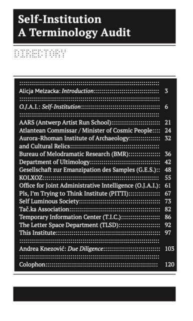 Self-Institutionalization Reader: A Terminology Audit of Self-Instituted Practice
