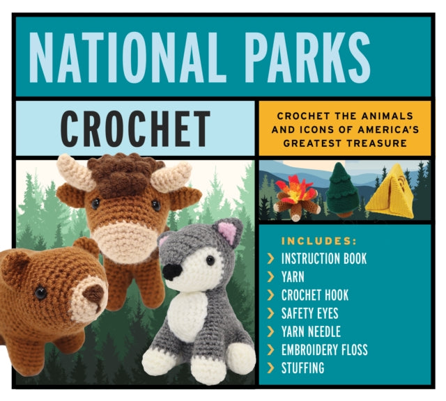 National Parks Crochet Kit: Crochet the Animals and Icons of America's Greatest Treasure - Includes: Instruction Book, 4 Colors of Yarn, Crochet Hook, Safety Eyes, Yarn Needle, Stuffing