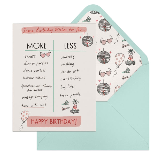 6-Pack Em & Friends Julia Rothman Birthday More/Less Greeting Cards