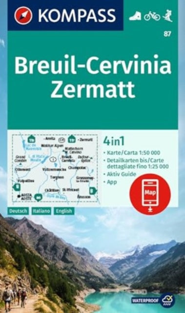 Breuil-Cervinia, Zermatt 1:50,000: 4-in-1 hiking map with activity guide and detailed maps, including a map for offline use