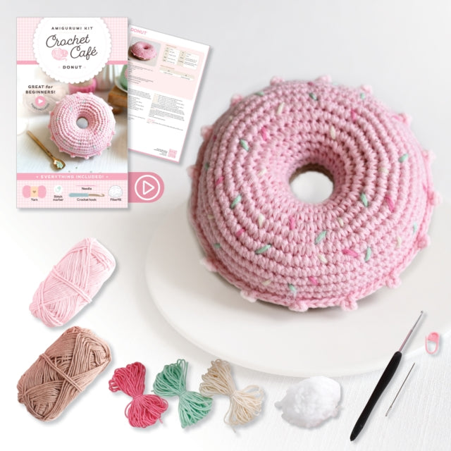Crochet Cafe Amigurumi Kit Donut: Everything You Need Is Included: 100%-Cotton Yarn, Crochet Hook, Stitch Marker, Tapestry Needle, Fiberfill, Step-by-Step Leaflet, and Exclusive Instruction Videos; Beginner Friendly!