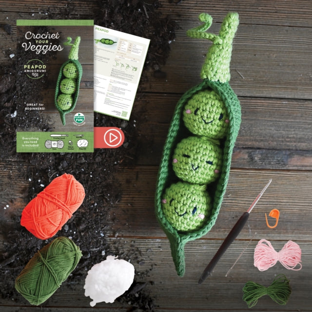 Crochet Your Veggies Amigurumi Kit Peapod: Everything You Need Is Included: 100%-Cotton Yarn, Crochet Hook, Stitch Marker, Tapestry Needle, Fiberfill, Step-by-Step Leaflet, and Exclusive Instruction Videos; Beginner Friendly!