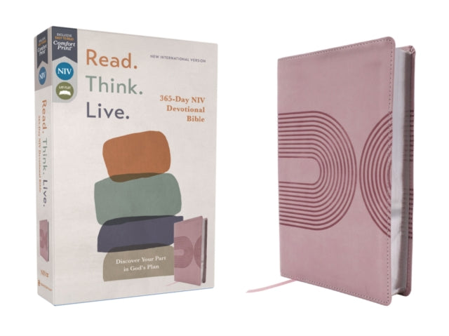 NIV, Read. Think. Live., Leathersoft, Pink, Comfort Print: 365-Day NIV Devotional Bible - Discover Your Part in God's Plan