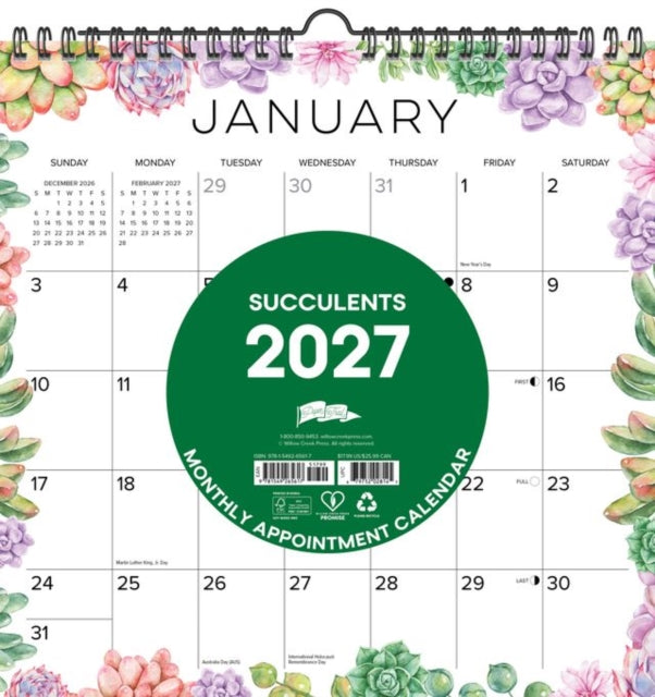 Succulents 20267 12" x 12" Spiral Wall Calendar