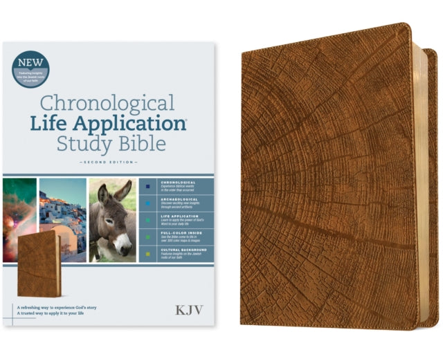 KJV Chronological Life Application Study Bible, Second Edition (LeatherLike, Heritage Oak Camel) cover