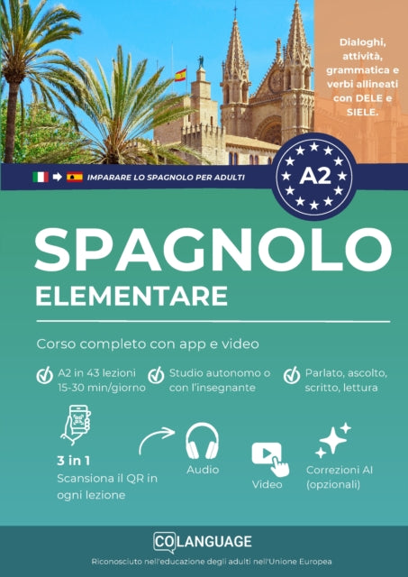 Imparare lo spagnolo A2 elementare: Corso completo con app e video cover