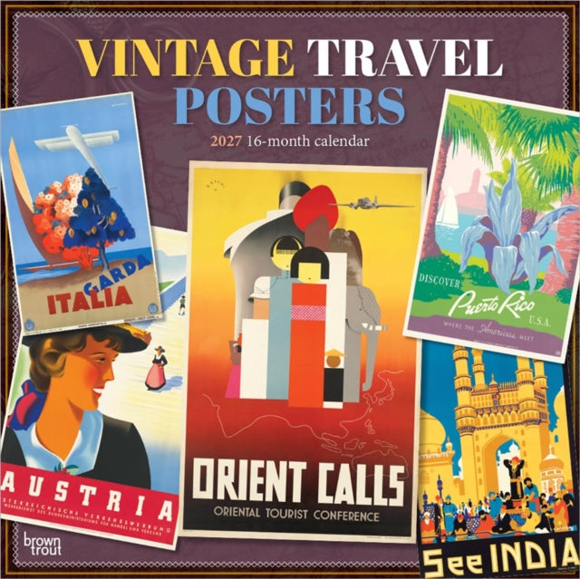 Vintage Travel Posters 2027 12 X 24 Inch (Hanging) Monthly Square Wall Calendar Plastic-Free cover