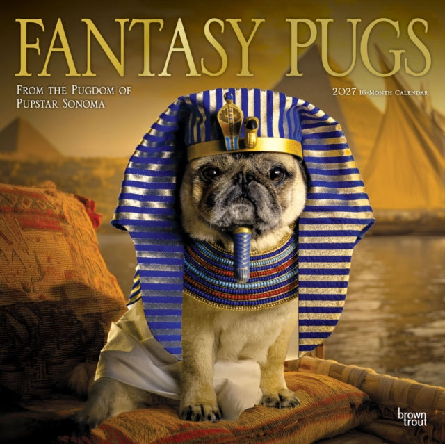 Fantasy Pugs Official 2027 12 X 24 Inch (Hanging) Monthly Square Wall Calendar Foil Stamped Cover Plastic-Free cover