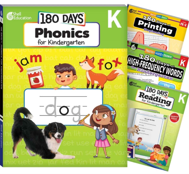 180 Days™: Phonics, High-Frequency Words, Reading 2nd Edition, and Printing: Kindergarten: 4-Book Set cover