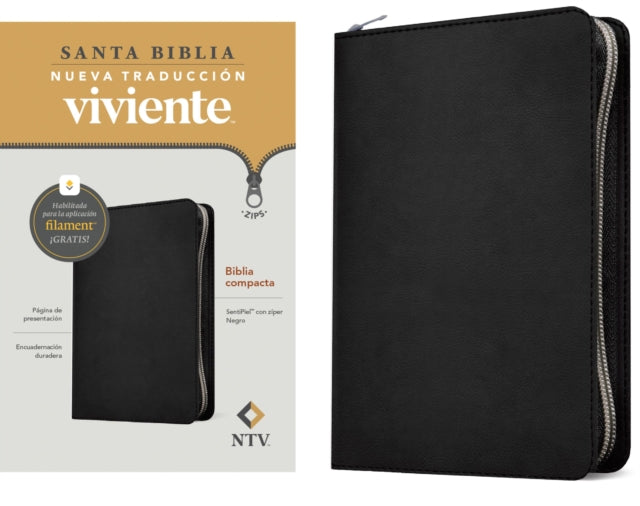 Biblia compacta NTV de ziper, con Filament (SentiPiel, Negro) cover
