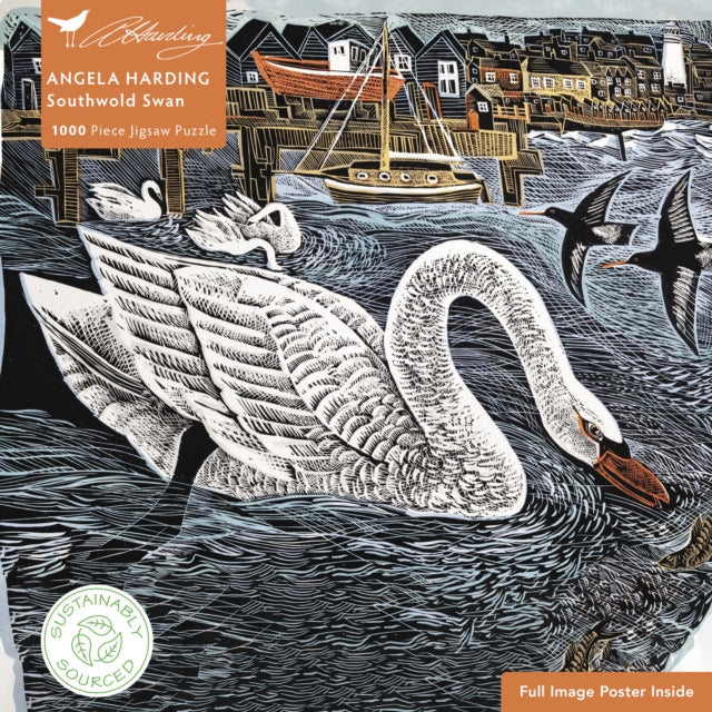 Adult Sustainable Jigsaw Puzzle Angela Harding: Southwold Swan: 1000-pieces. Ethical, Sustainable, Earth-friendly