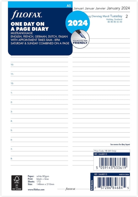 Filofax A5 day per page 5 language appointments diary