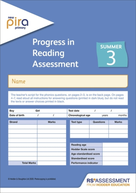 New PiRA Test 3, Summer PK10 (Progress in Reading Assessment)