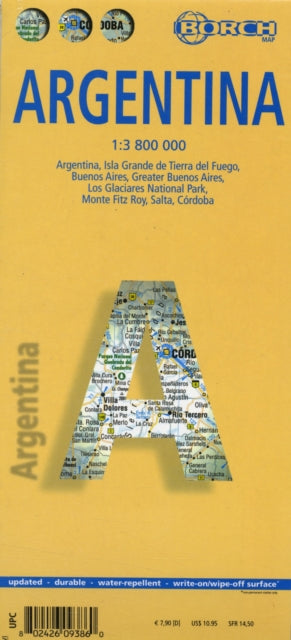 Argentina, Argentinien, Borch Map: Argentina, Isla Grande de Tierra del Fuego, Buenos Aires, Greater Buenos Aires, Los Glaciares National Park, Monte Fitz Roy, Salta, Cordoba