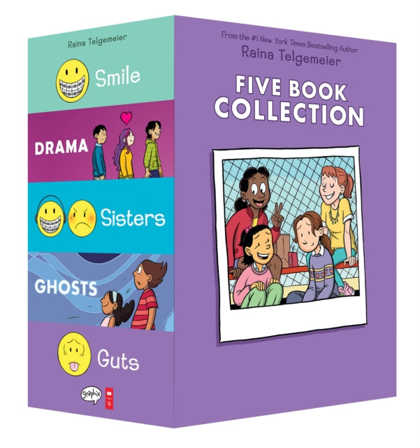 Raina Telgemeier Five Book Collection: Smile, Drama, Sisters, Ghosts, Guts