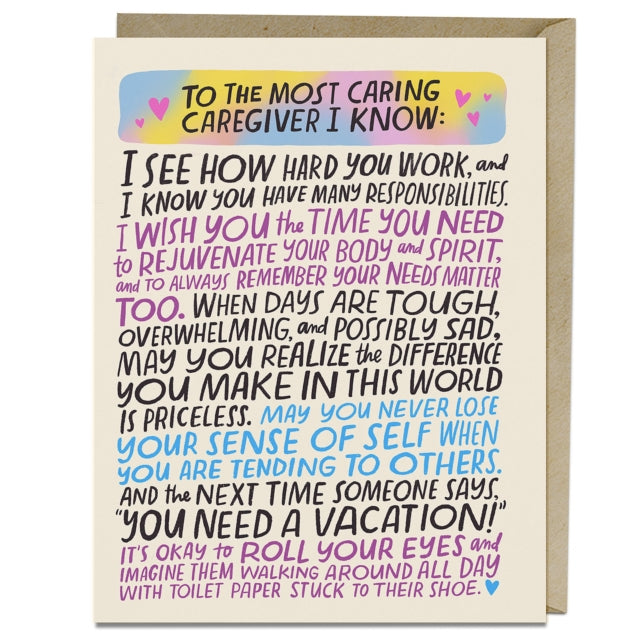 Em & Friends Most Caring Caregiver Greeting Card