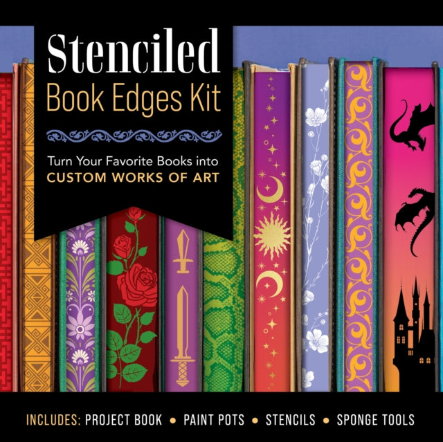 Stenciled Book Edges Kit: Turn Your Favorite Books into Custom Works of Art – Includes: Project Book, Paint Pots, Stencils, Sponge Tools, Book Clamps