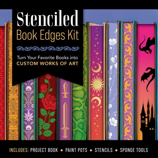 Stenciled Book Edges Kit: Turn Your Favorite Books into Custom Works of Art – Includes: Project Book, Paint Pots, Stencils, Sponge Tools, Book Clamps