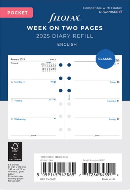 Filofax Pocket Week On Two Pages Diary English 2025