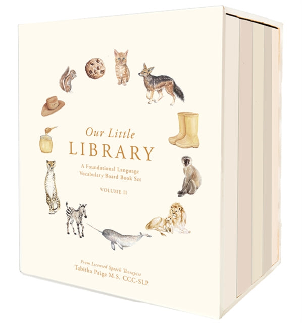 Our Little Library Vol. 2: A Foundational Language Vocabulary Board Book Set for Babies, Including Ocean An imals, Safari Animals, Food and Drink, Clothes, and Around the House