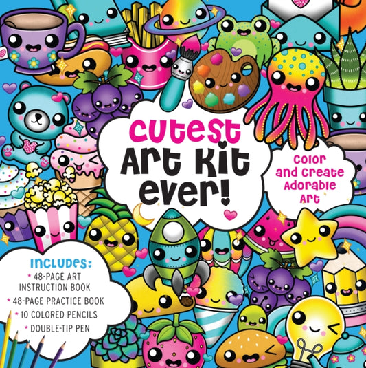 Cutest Art Kit Ever!: Color and Create Adorable Art – Includes: 48-page Art Instruction Book, 48-page Practice Book, 10 Colored Pencils, Double-Tip Pen