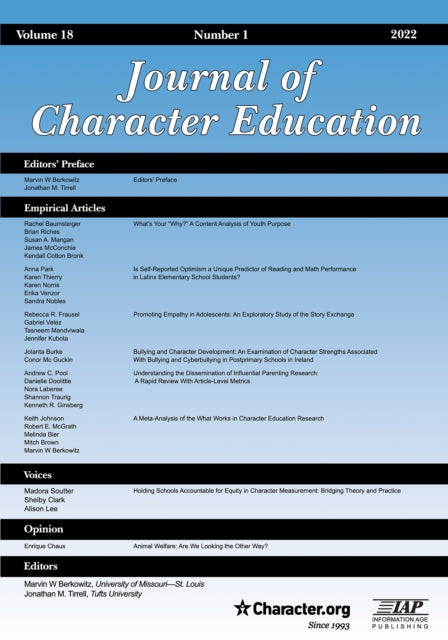Journal of Character Education Vol 18 Issue 1