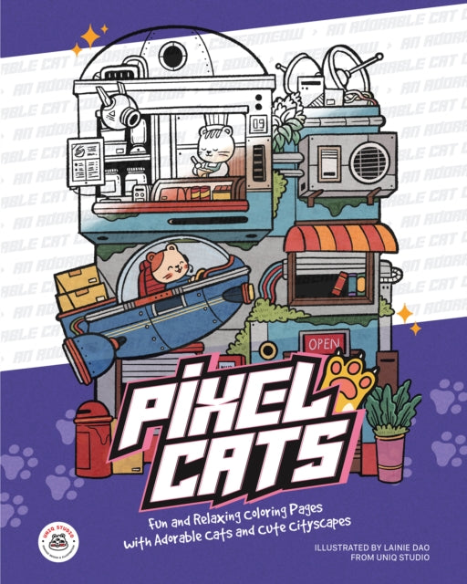 Pixel Cats: Fun and Relaxing Coloring Pages with Adorable Cats and Cute Cityscapes