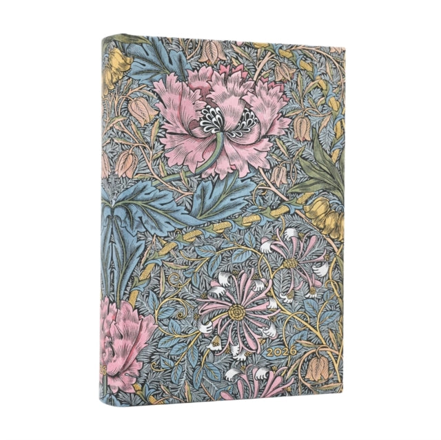 2026 Morris Pink Honeysuckle (William Morris) Mini 12-month Day-at-a-Time Hardcover Flexi Dayplanner 2026 (Elastic Band Closure)