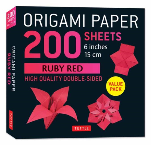 Origami Paper 200 sheets Ruby Red 6": Solid Red Double-Sided Origami Sheets with Instructions for 10 Projects