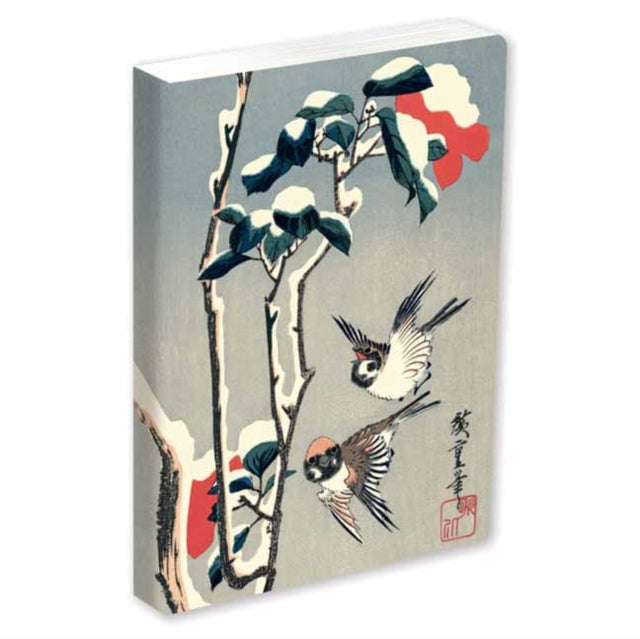 Journal Sparrows and Camellia in Snow by Hiroshige, Lined PB: Blank Lined 144 Page A5 Notebook