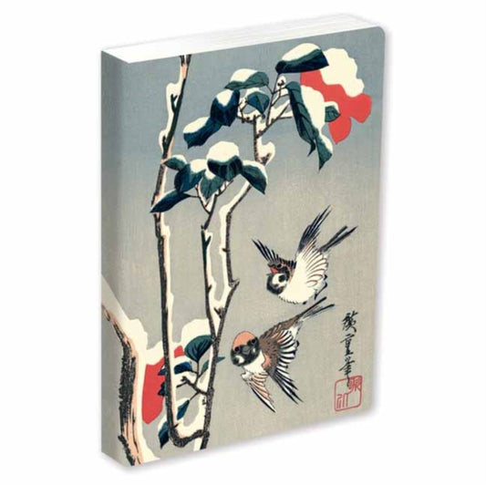 Journal Sparrows and Camellia in Snow by Hiroshige, Lined PB: Blank Lined 144 Page A5 Notebook