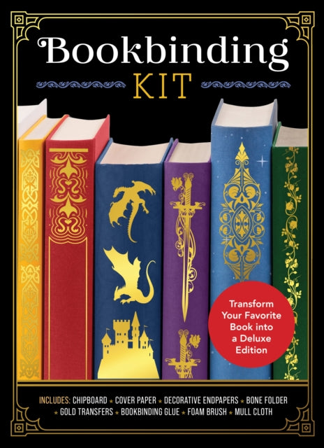 Bookbinding Kit: Transform Your Favorite Book into a Deluxe Edition - Includes: Chipboard, Cover Paper, Decorative Endpapers, Bone Folder, Gold Transfers, Bookbinding Glue, Foam Brush, Mull Cloth