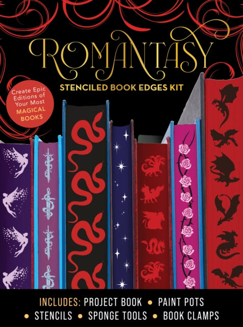 Romantasy Stenciled Book Edges Kit: Create Epic Editions of Your Most Magical Books - Includes: Project Book, Paint Pots, Stencils, Sponge Tools, Book Clamps