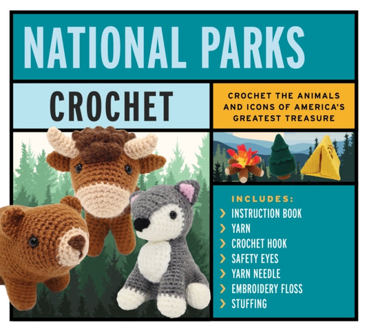 National Parks Crochet Kit: Crochet the Animals and Icons of America's Greatest Treasure - Includes: Instruction Book, 4 Colors of Yarn, Crochet Hook, Safety Eyes, Yarn Needle, Stuffing