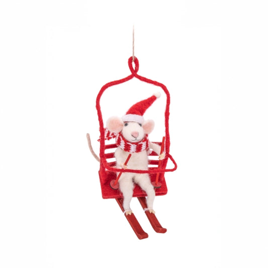 Mouse on a Ski Lift Felt Decoration