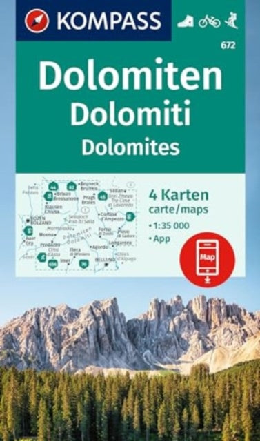 Hiking Map Set 672 Dolomites (4 maps) 1:35,000: Includes map for offline use in the KOMPASS app. Cycling. Ski touring.