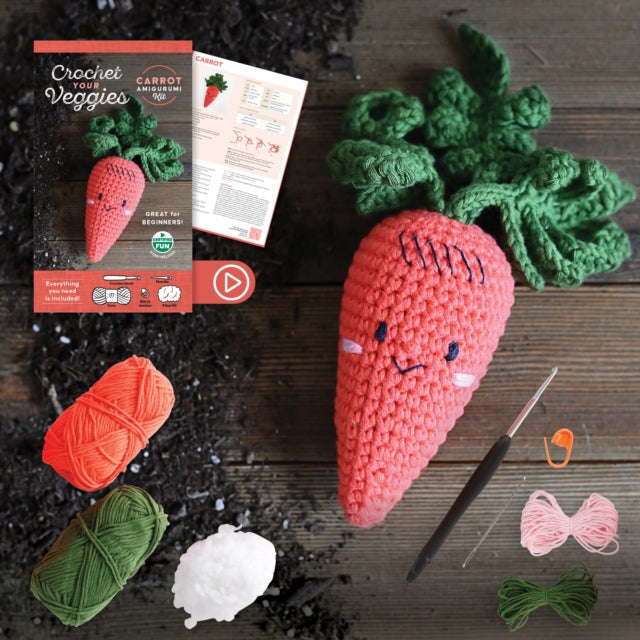 Crochet Your Veggies Amigurumi Kit Carrot: Everything You Need Is Included: 100%-Cotton Yarn, Crochet Hook, Stitch Marker, Tapestry Needle, Fiberfill, Step-by-Step Leaflet, and Exclusive Instruction Videos; Beginner Friendly!