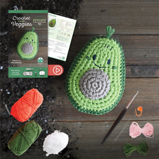 Crochet Your Veggies Amigurumi Kit Avocado: Everything You Need Is Included: 100%-Cotton Yarn, Crochet Hook, Stitch Marker, Tapestry Needle, Fiberfill, Step-by-Step Leaflet, and Exclusive Instruction Videos; Beginner Friendly!