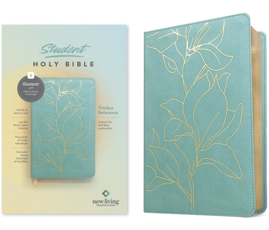 NLT Student Bible, Thinline Reference, Filament Enabled (Leatherlike, Tropical Iris Teal Blue, Red Letter)
