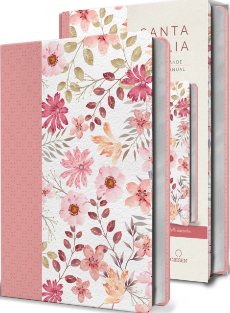Biblia Reina Valera 1960 letra grande. Piel rosada con flores, tamano manual / Spanish Bible RVR 1960 Large Print. Imitation Pink Leather With Flowers