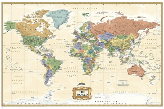 National Geographic World Wall Map: Explorer Executive - Laminated (91 x 61 cm)