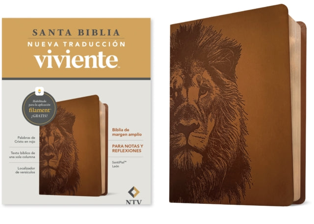 Biblia de margen amplio NTV con Filament (SentiPiel, Leon, Letra Roja)