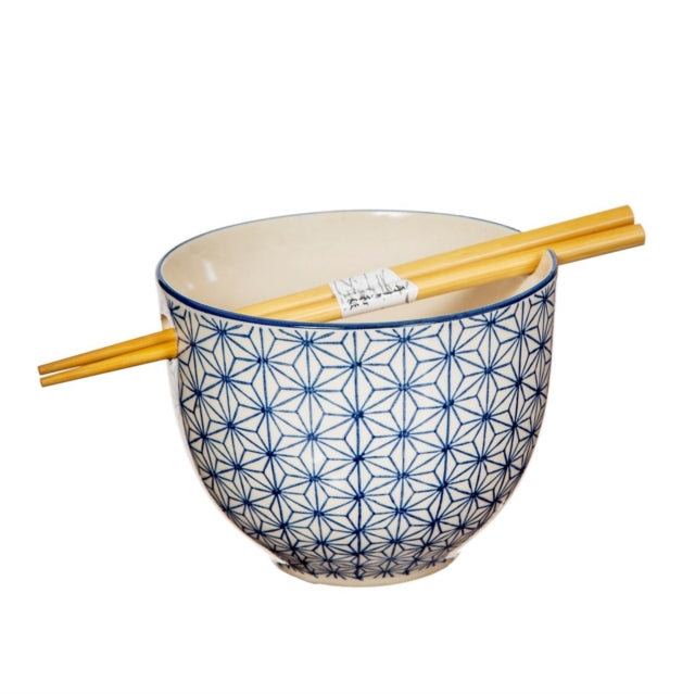 Sashiko Pattern Noodle Bowl with Chopsticks cover