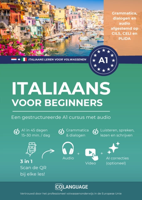 Italiaans leren voor beginners - een gestructureerde A1 cursus met audio cover